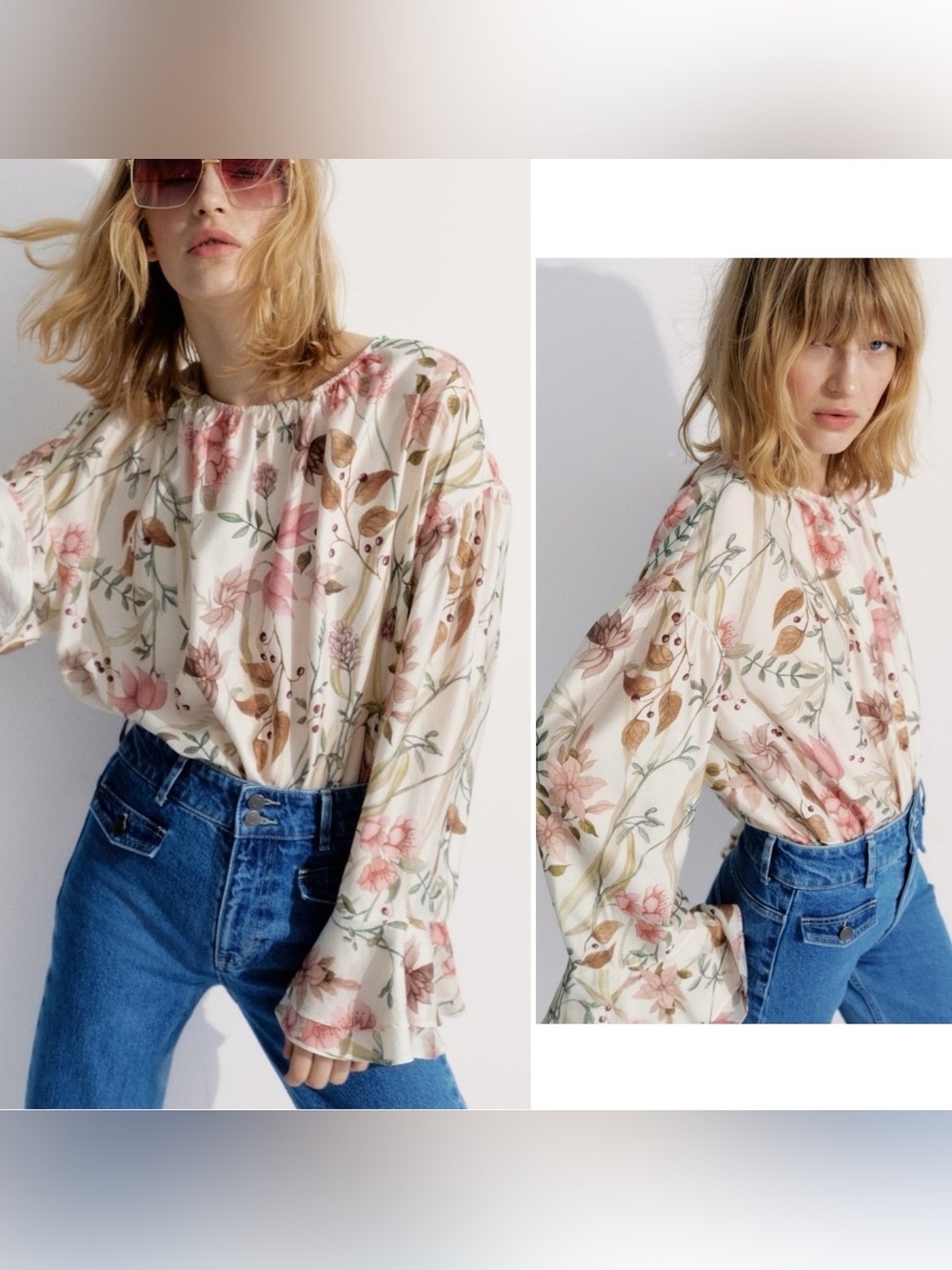 NWT H&M Floral Flowy Lightweight Blouse Top Size Large